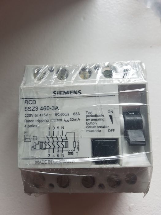 Siemens 63A 5Sz3 460 -3A 30Ma 4 Pole 220/415V Rcd Rccb