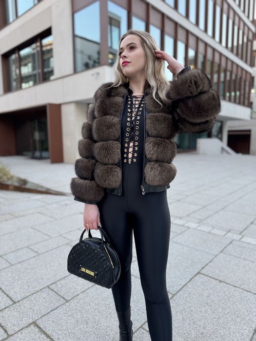 Futro brązowe z lisa xs/s GIAN MORI damskie zimowe nowe 2 w 1