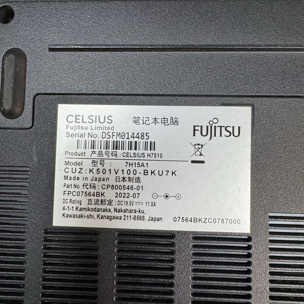 Ноутбук Fujitsu Celsius H7510  i7-10850H/32Gb/512SSD Quadro T1000 4Gb