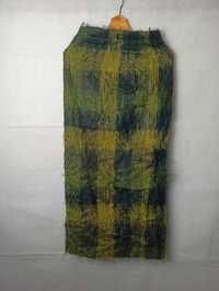 Zielona moherowa spódnica w kratkę Vintage Long Plaid Mohair Skirt