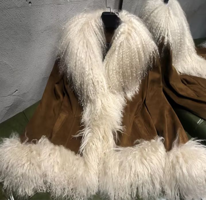 Kontantto kurtka kozuszek skora i futro z lamy xs-3xl