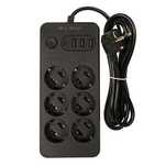 Listwa przedłużacz 6 gniazd + 3x USB + 1x USC-C 2m czarny 98-210#