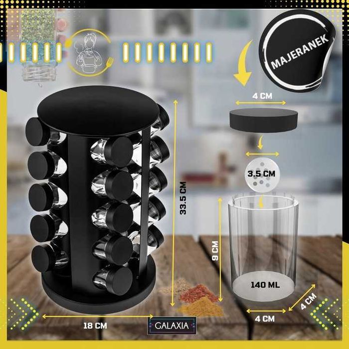 STOJAK NA PRZYPRAWY Pojemniki 20 szt Słoiczki Słoiki + NAKLEJKI