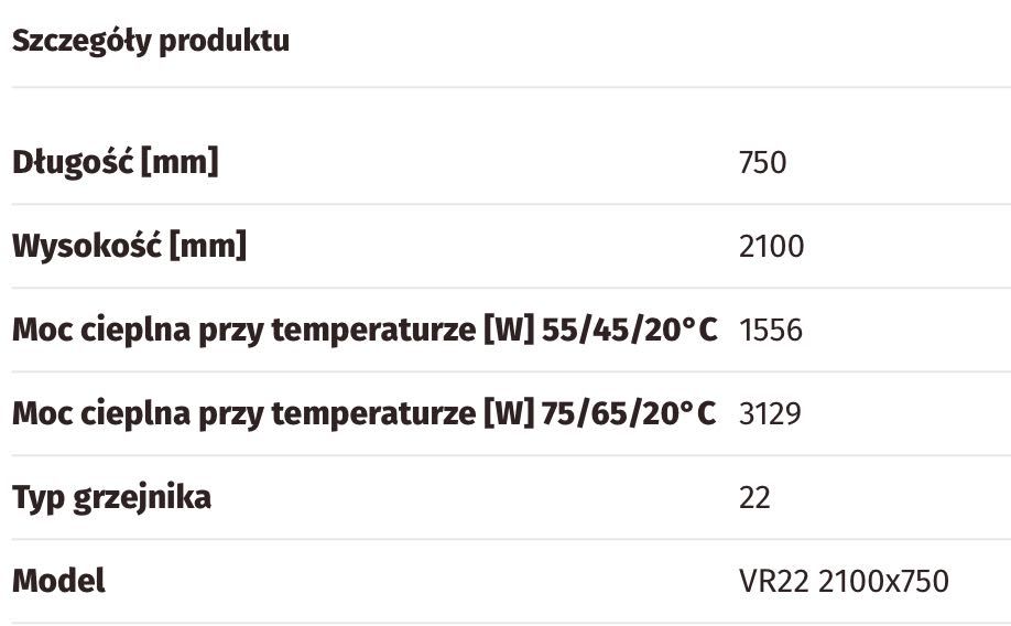 Grzejnik PURMO Vertical 2100x750 VR 22 Typ 22 6 BAR