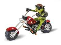 Śmieszna figurka żabka na motocyklu harleyowiec dekoracja na prezent