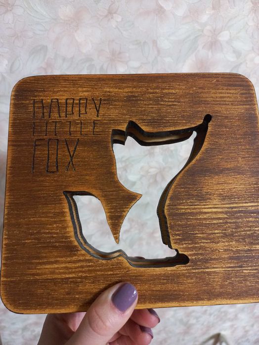 Нічник дерев'яний, ночник из дерева "happy little fox"