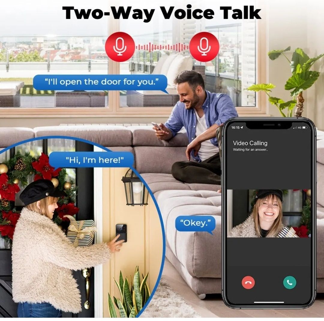 WiFi Smart dzwonek z kamerką video dwukierunkowy domofon widzenie noc