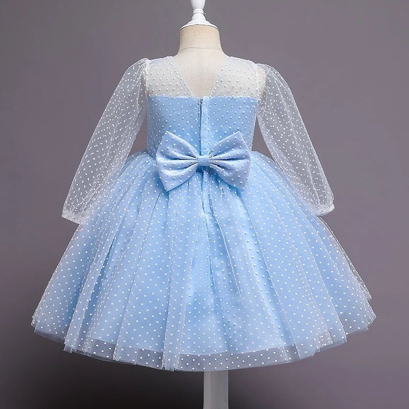 Sukienka tiulowa niebieska długi rękaw 128-134cm
