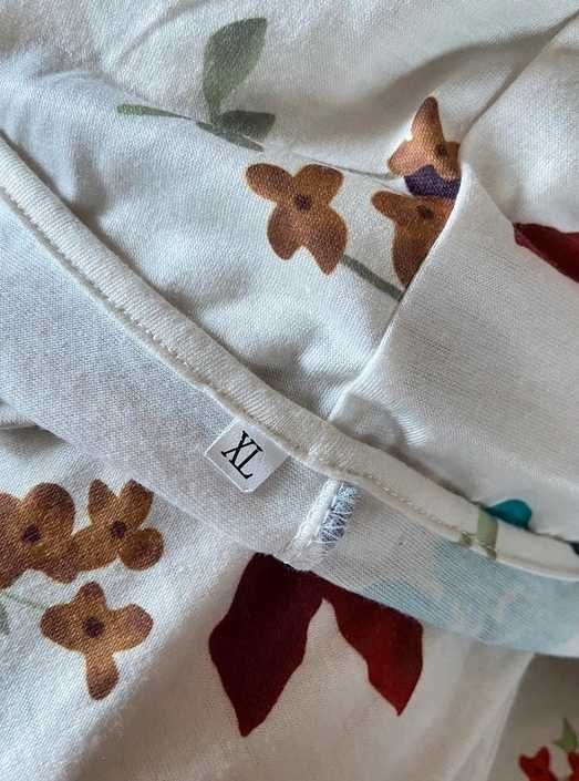 Xxl 44 42 biala sukienka floral modna midi 7/8 plus size +size