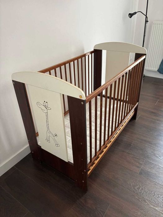 Łóżeczko niemowlęce 120/60cm ŻYRAFKA Klupś, kolor biel-orzech