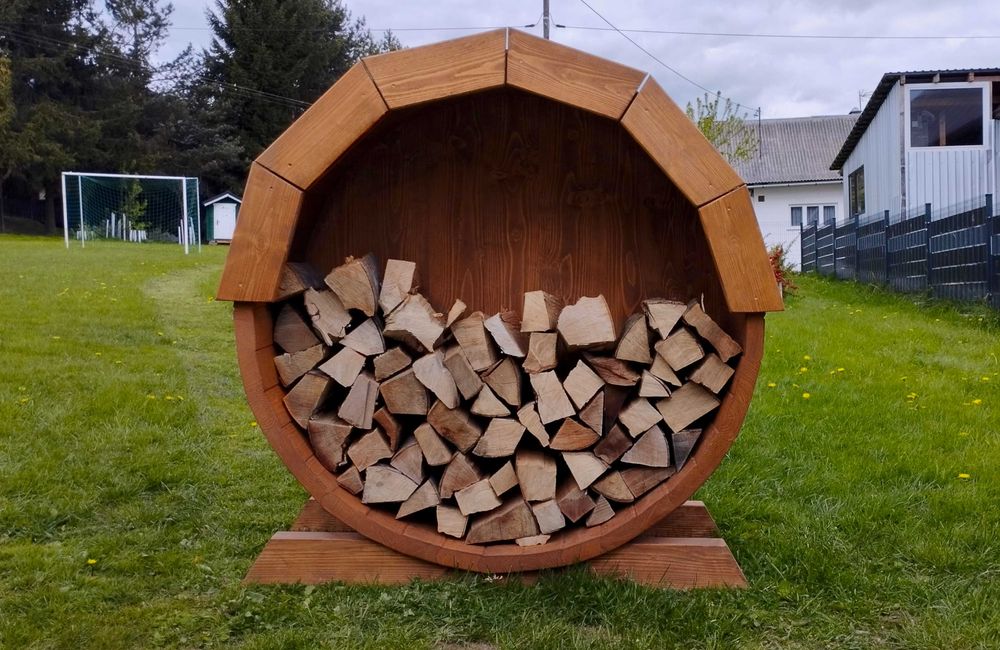 Wiata na drewno Beczka - DREWUTNIA - Regał - Stojak na drewno DO SAUNY