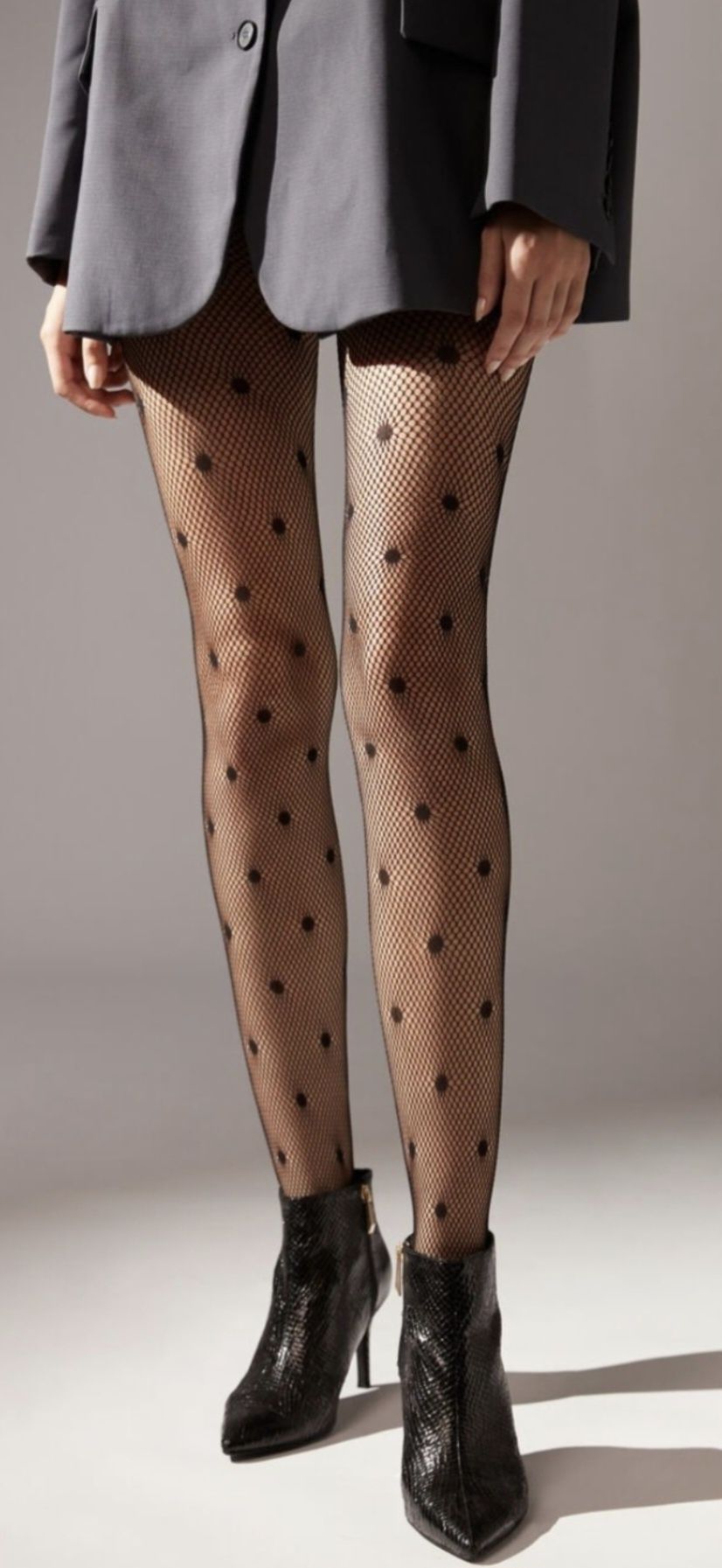 Rajstopy Calzedonia s/m i m/l czarne kabaretki w kropki pois rete dots