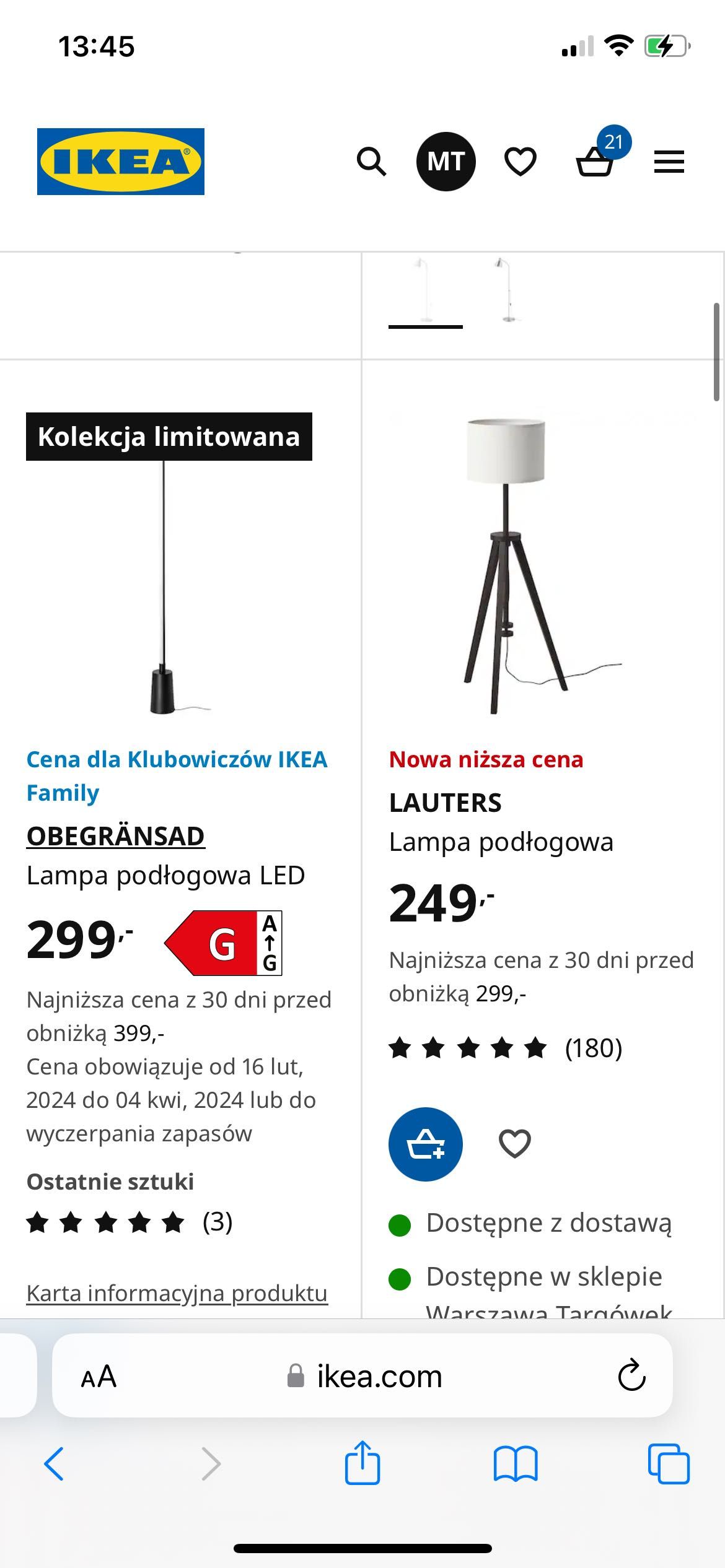 Lampa lauters Ikea stan bardzo dobry
