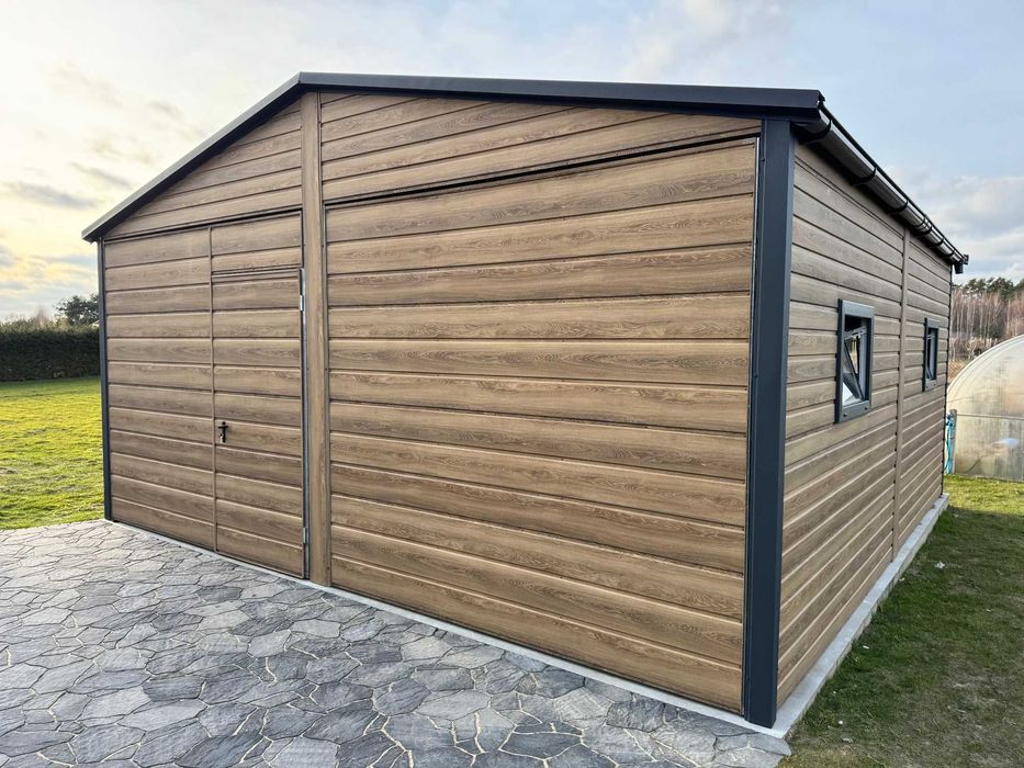 Garaż blaszany 6x6m dwuspadowy, winchester + grafit, profil ocynk