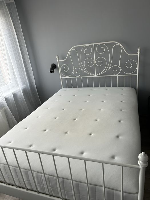 Lóżko ikea leirvik metalowe biale z materacem 140x200