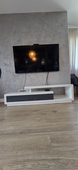 Nowoczesna Szafka RTV pod TV wysoki połysk biało szara antracyt