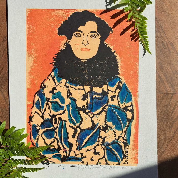 Grafika linoryt ręcznie tworzona dekoracja ścienna kobieta Klimt