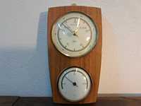 Barometr termometr drewniany mosiężny trapez Fischer vintage