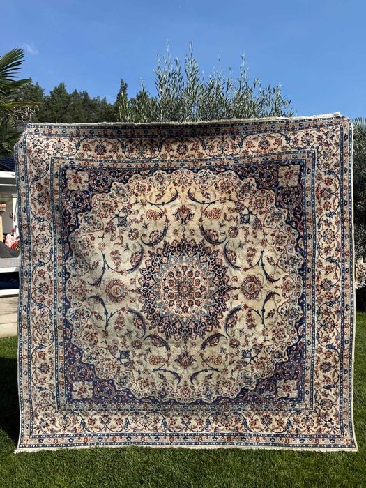 Vintage Dywan Perski kaszmirowy + jedwab Iran Nain 200x200 gal.19 tyś