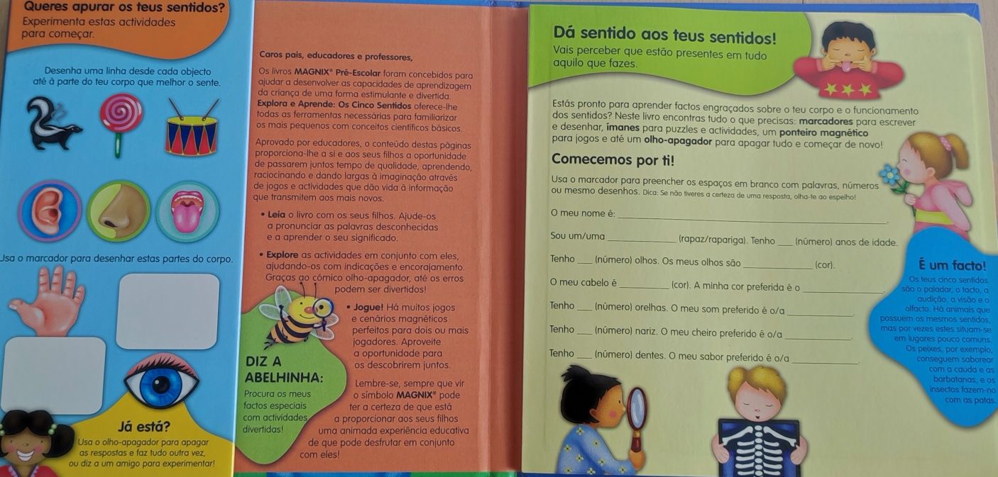 Livro "Explora e aprende - os cinco sentidos". - com ímans