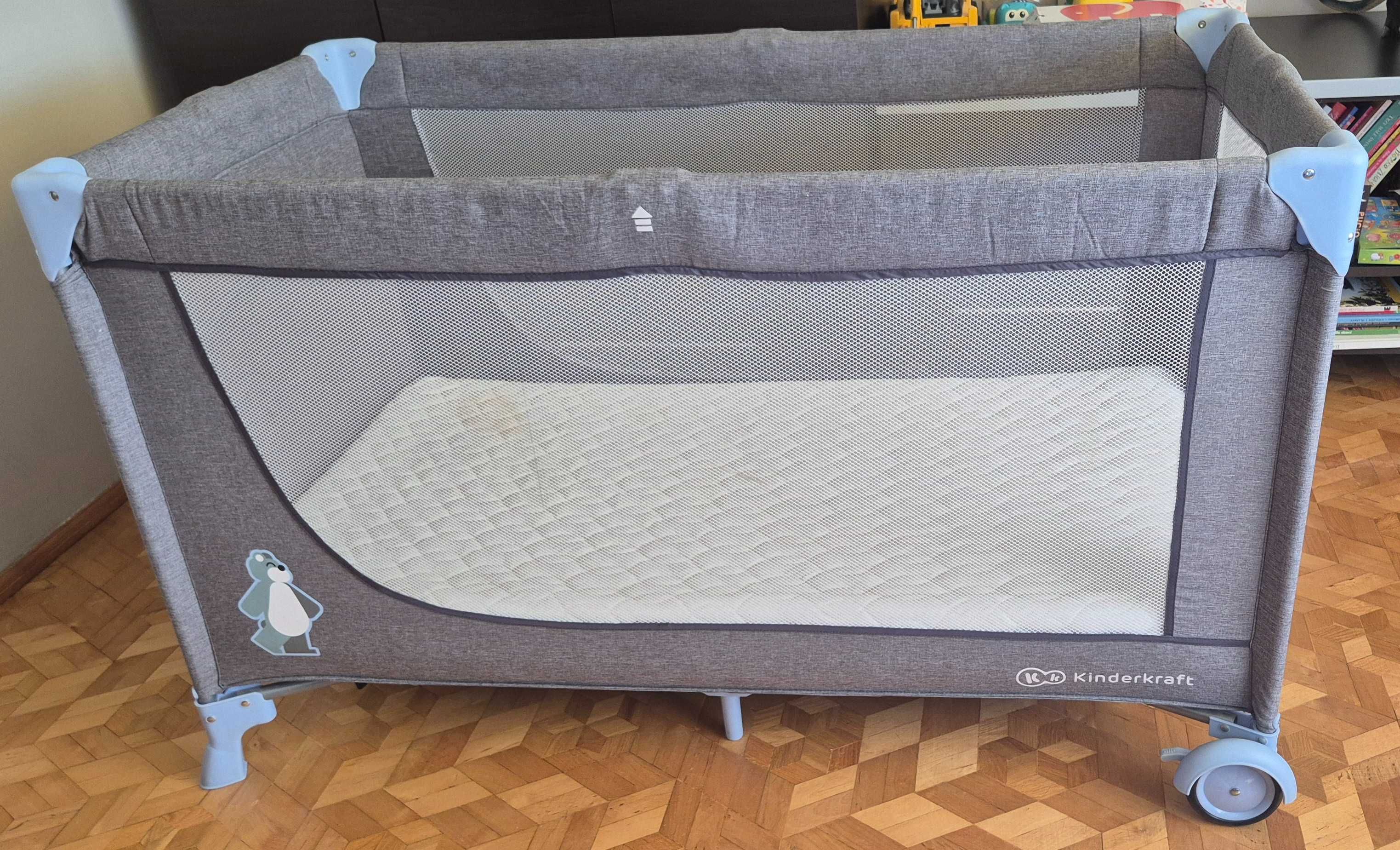 Łóżeczko turystyczne kinderkraft + materac piankowy + 2 prześcieradła