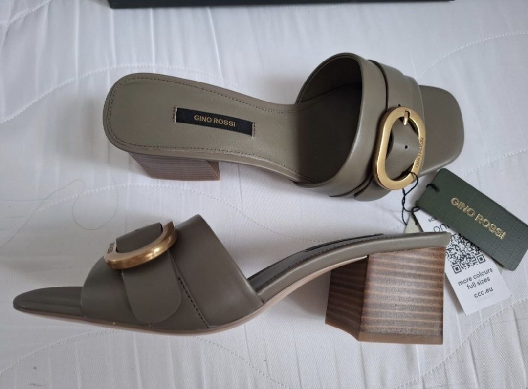 Nowe klapki skórzane Gino Rossi r. 39 khaki