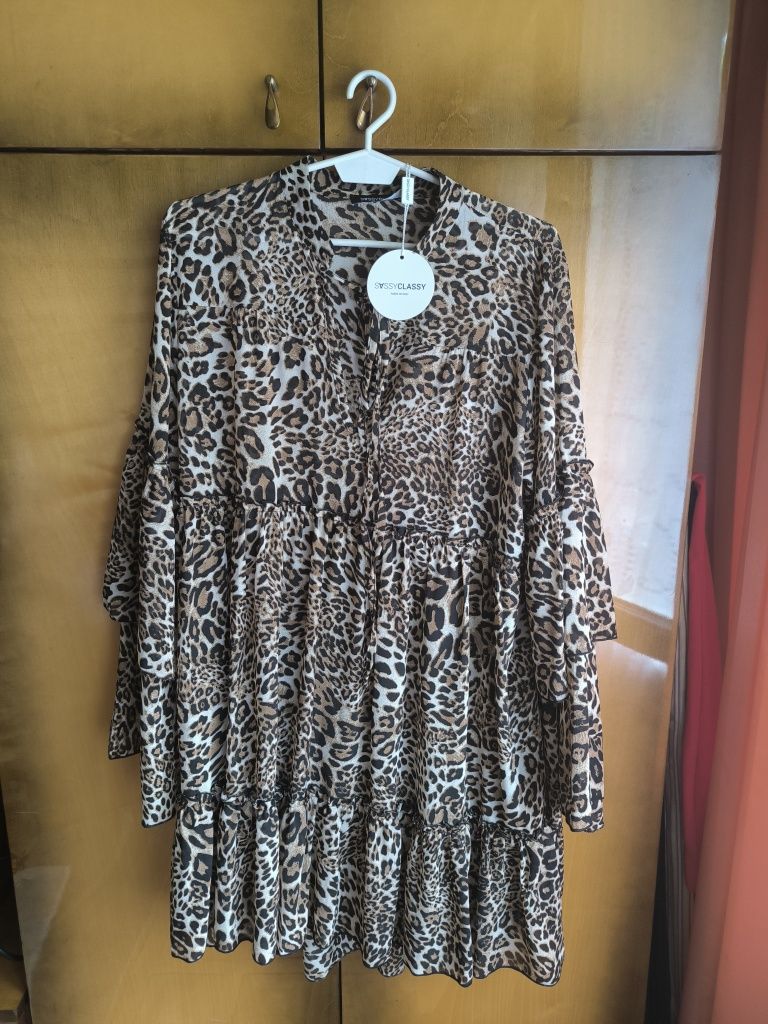 Sukienka letnia codzienna w panterkę włoska SassyClassy oversize nowa