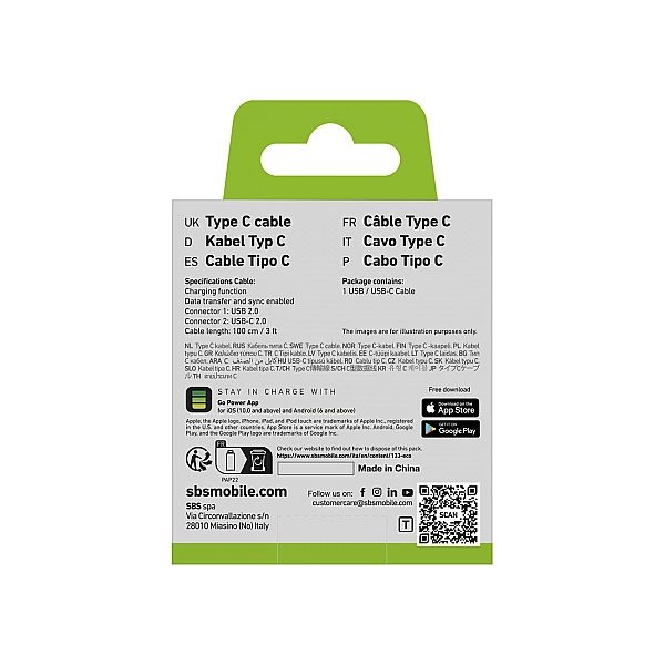 Kabel Sbs Tecabletyc1Kpos Usb-A - Usb-C 1M - Czarny