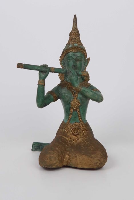 Buda Tailandês em bronze patinado - Tocador de Flauta