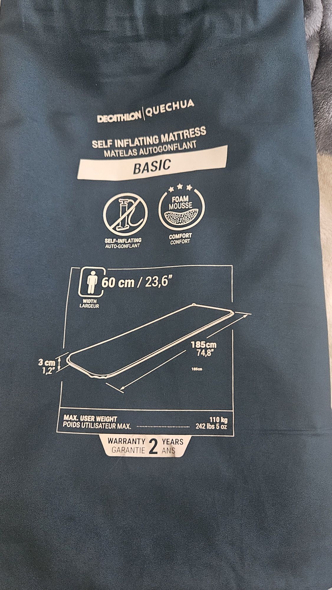 Mata kempingowa samopompująca Quechua Comfort 60 cm 1-osobowa