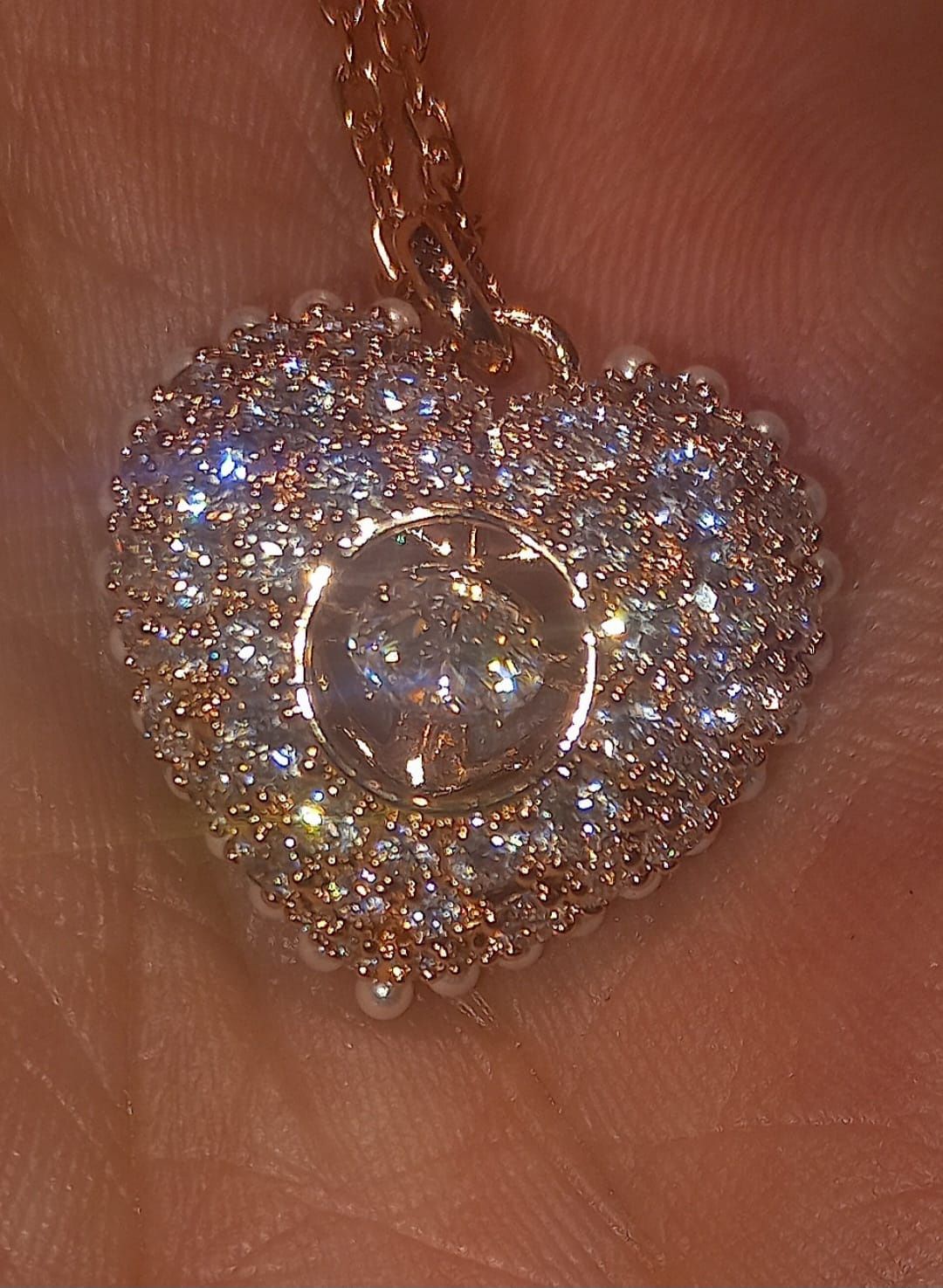 SWAROVSKI NOVO... colar... Coração, Branco, Lacado a rosa dourado