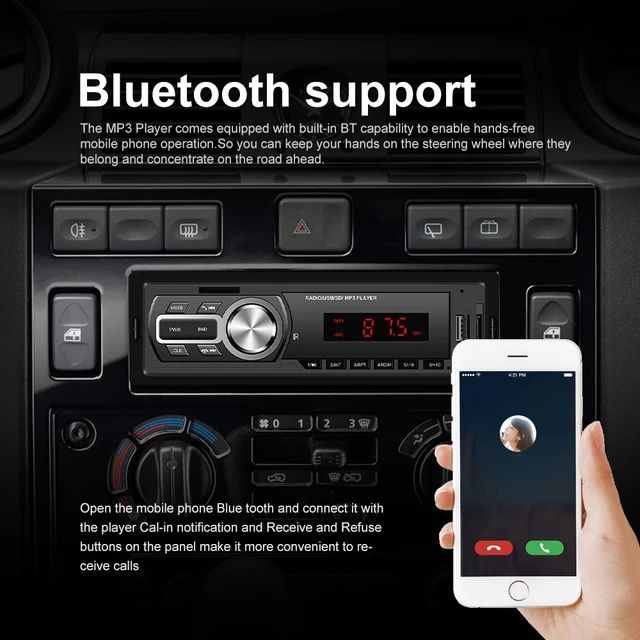 Rádio 1din Bluetooth 5.0 USB FM AUX porta ISO NOVO