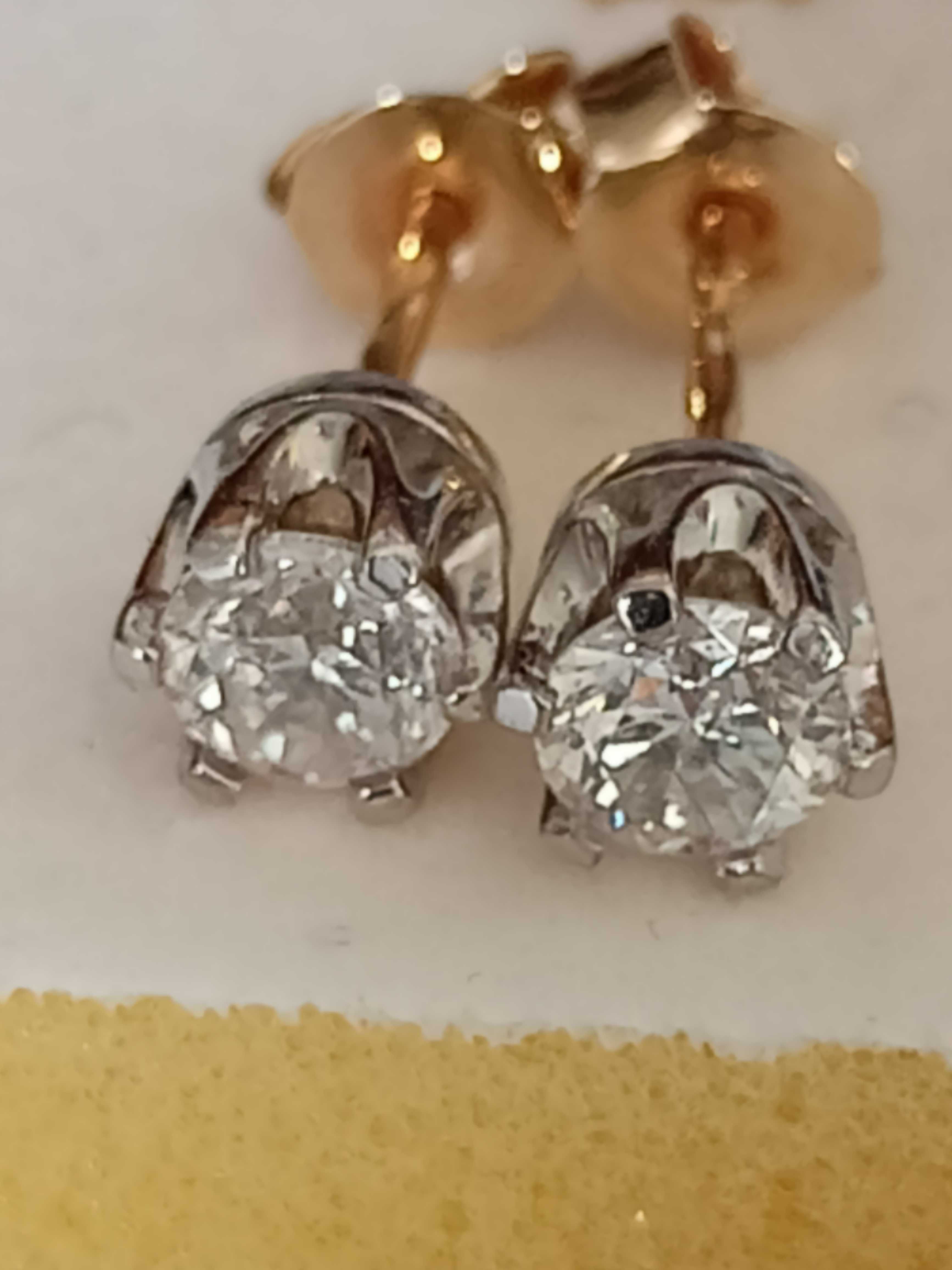 Kolczyki złoto 585 z brylantami 0,79ct (certyfikat )