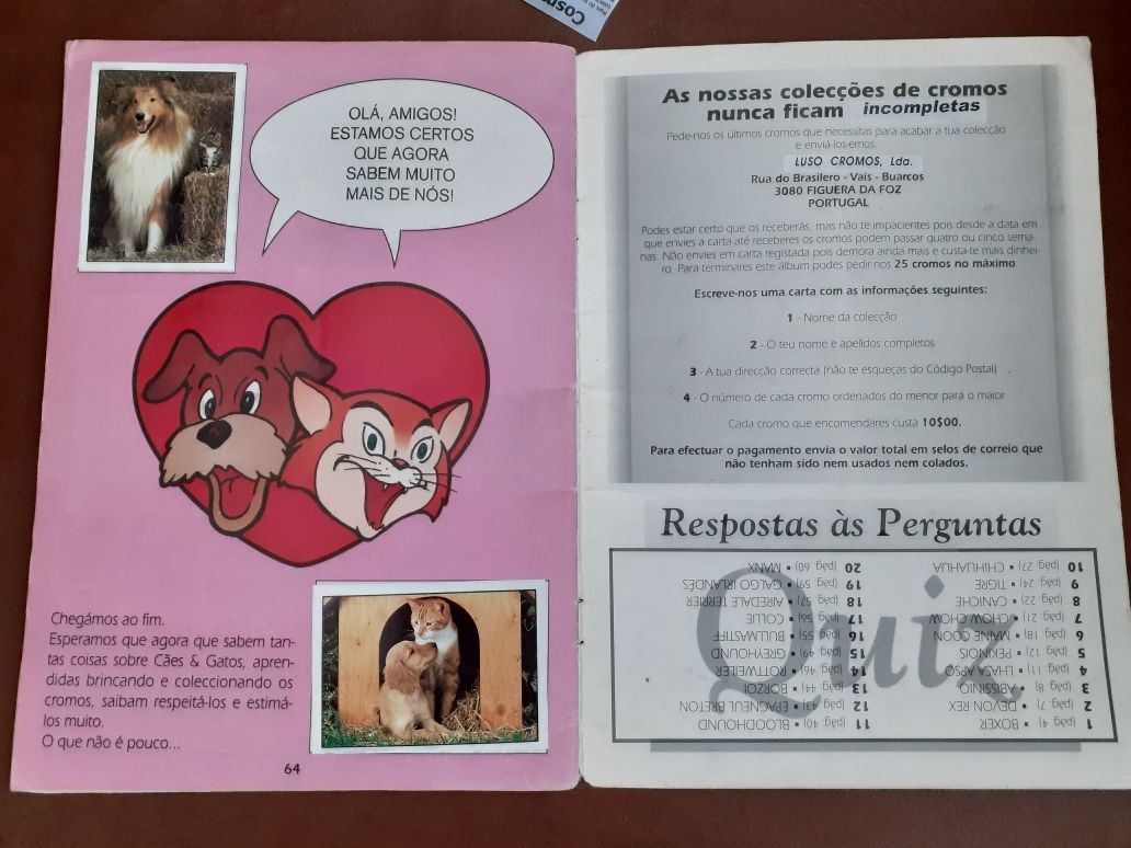 Caderneta Completa Cães e Gatos 1993 com todos os cromos