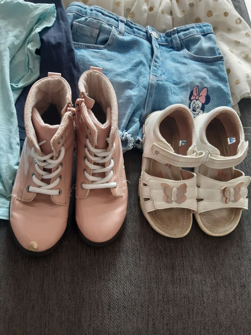 Paczka ubrań dla dziewczynki 122 buty sukienka bluza spodnie strój