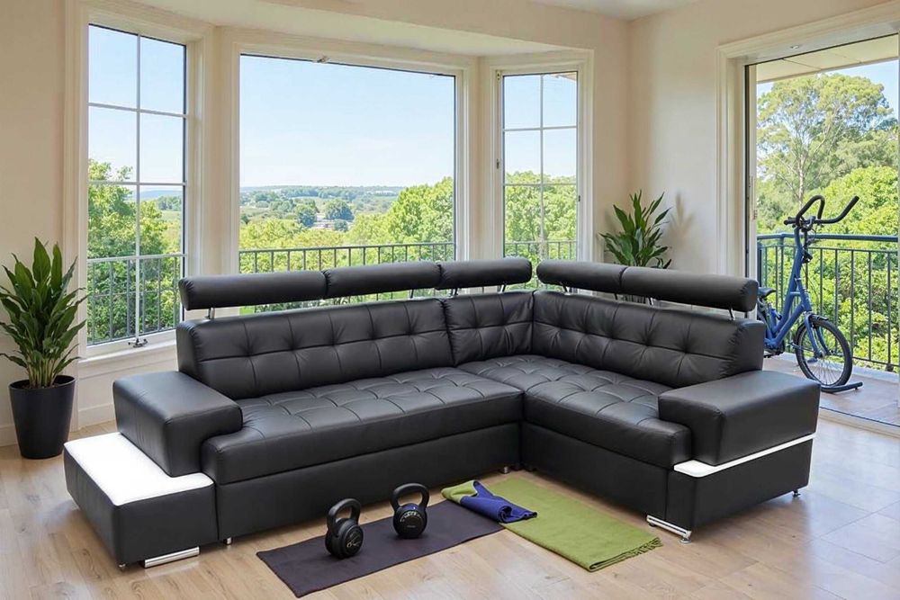 Narożnik LIZBONA - spanie, pojemnik - Skóra Naturalna