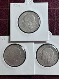 Monety 5 zł przedwojenne II RP  (3 sztuki)
