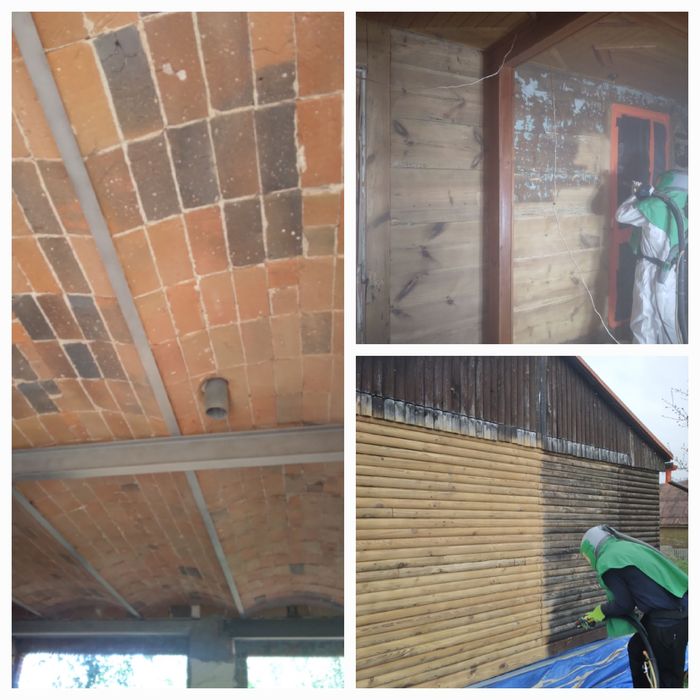 Piaskowanie, Sodowanie domow drewnianych, drewna, cegly