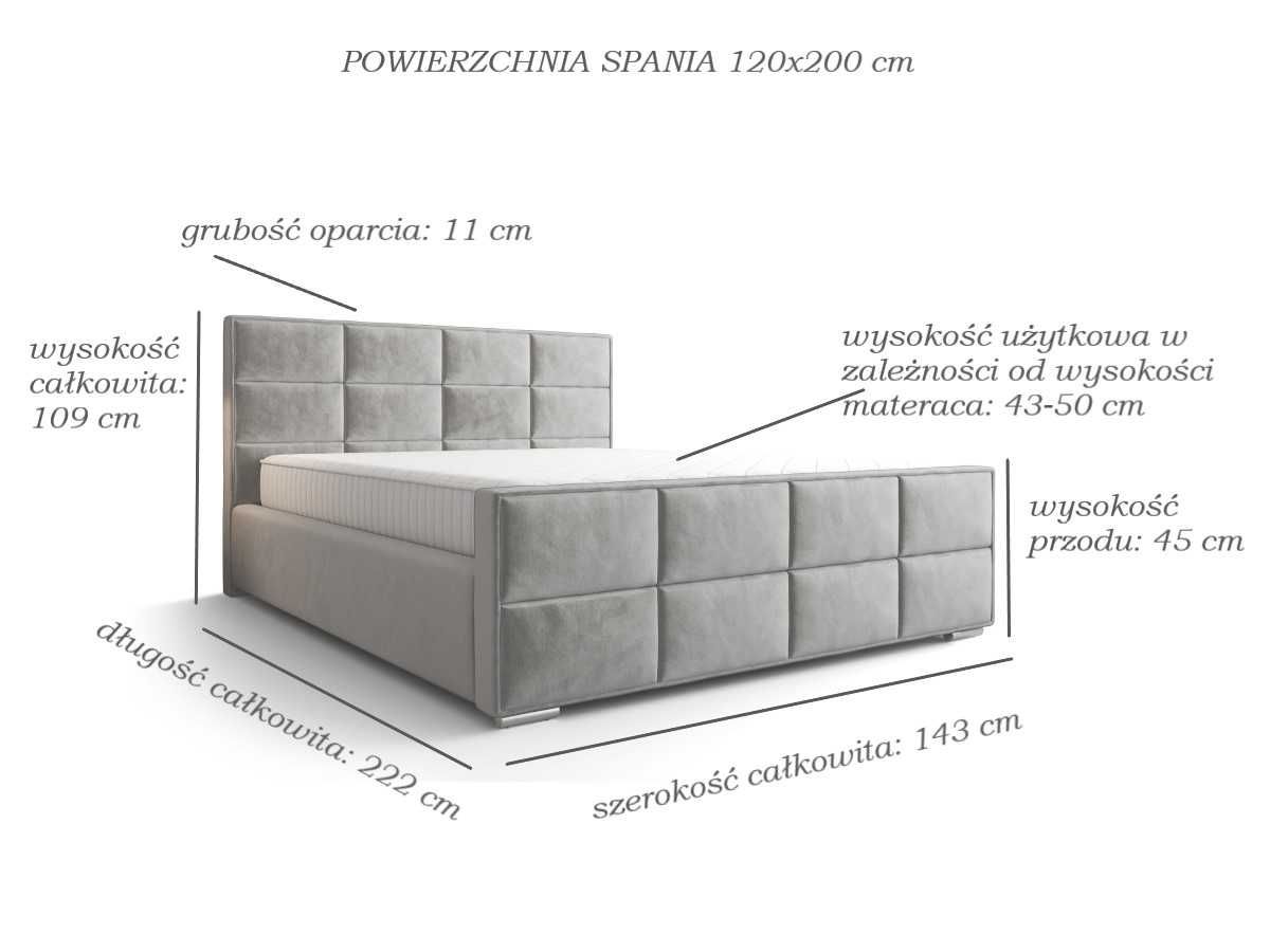 Łóżko Sypialniane + Stelaż + Pojemnik + Wybór Rozmiarów Kolorów RODOS