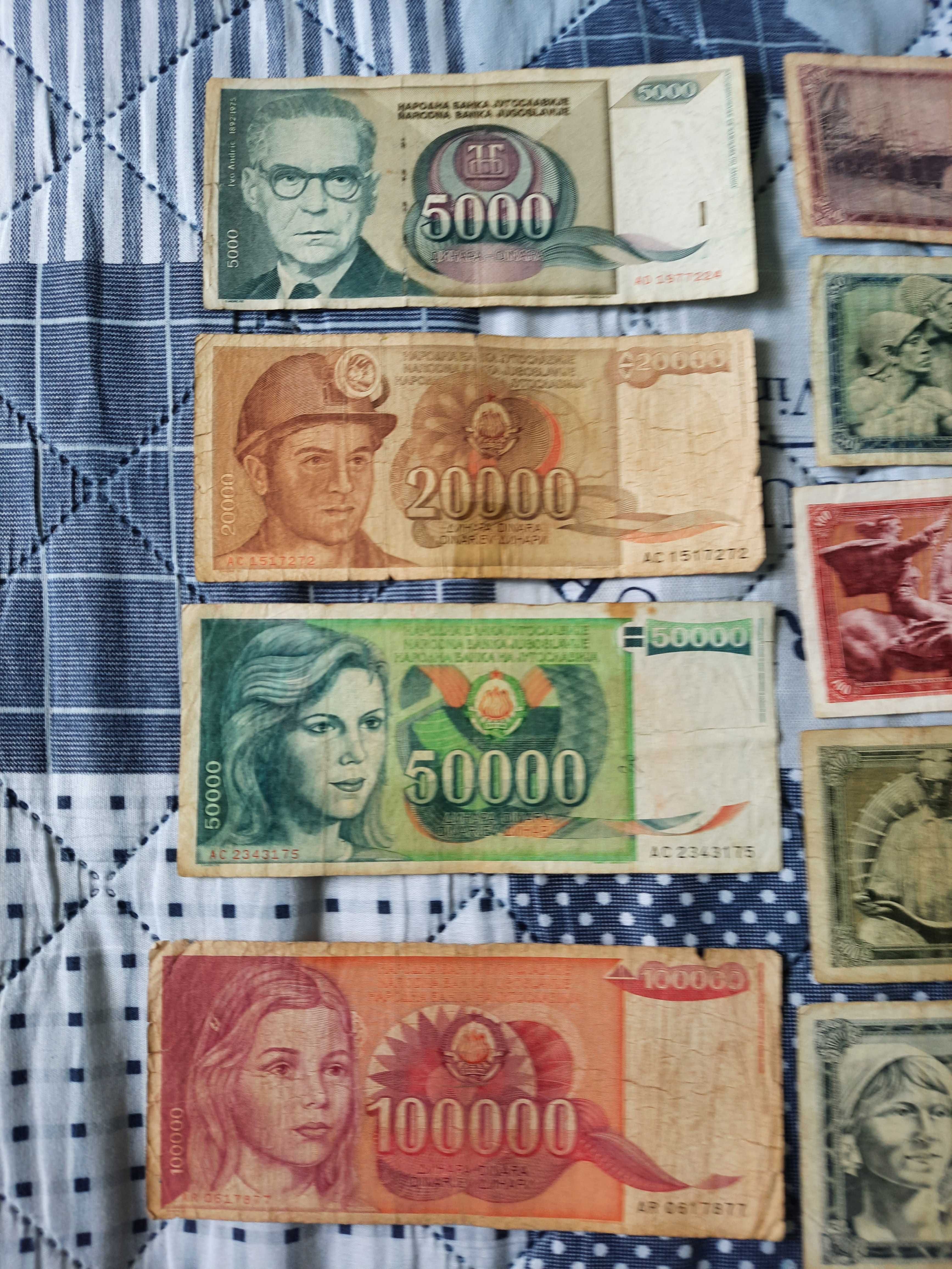 stare banknoty Jugosławia 50,1000,20000,100000 dinara 1978,1968,1974