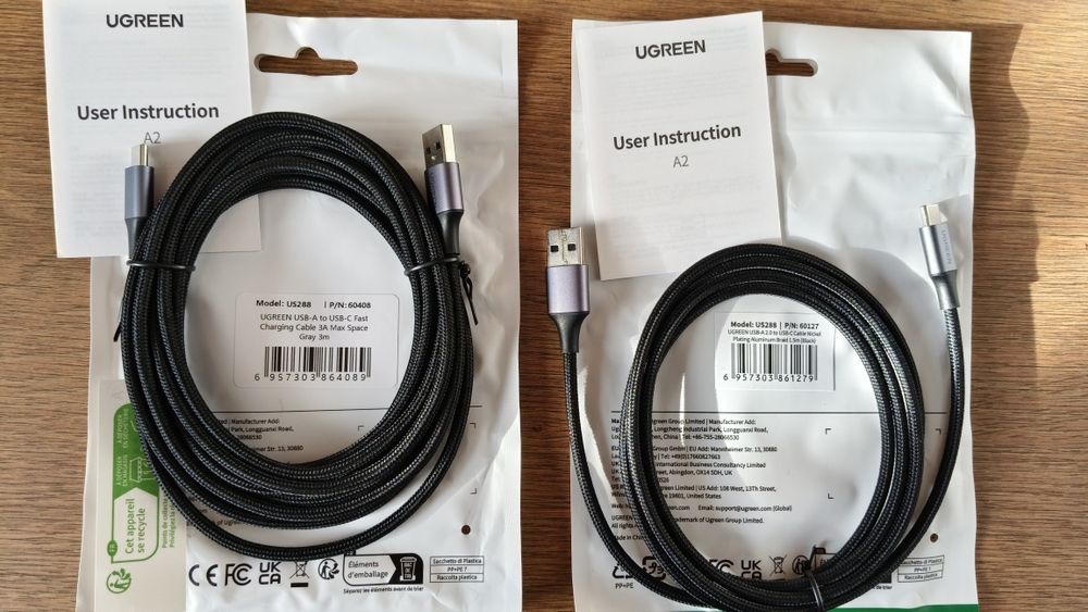 Кабель Type-C, Rocoren 60w, 100w, Кабелі UGREEN, USB, Micro-USB/Type C