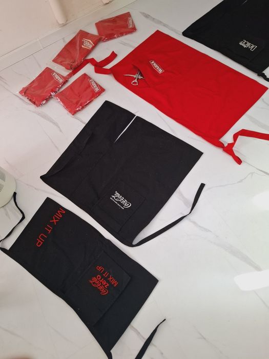 Fartuszek barmański fartuch bawełna firmowy do ogrodu gadżet imprezowy