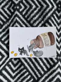 Kartka okolocznościowanilustracja bajkowa koty antydepresant czarne