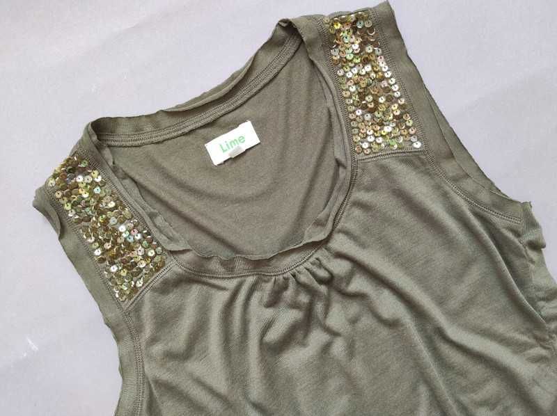 Lime_fantastyczny T-shirt khaki_cekiny_S/M