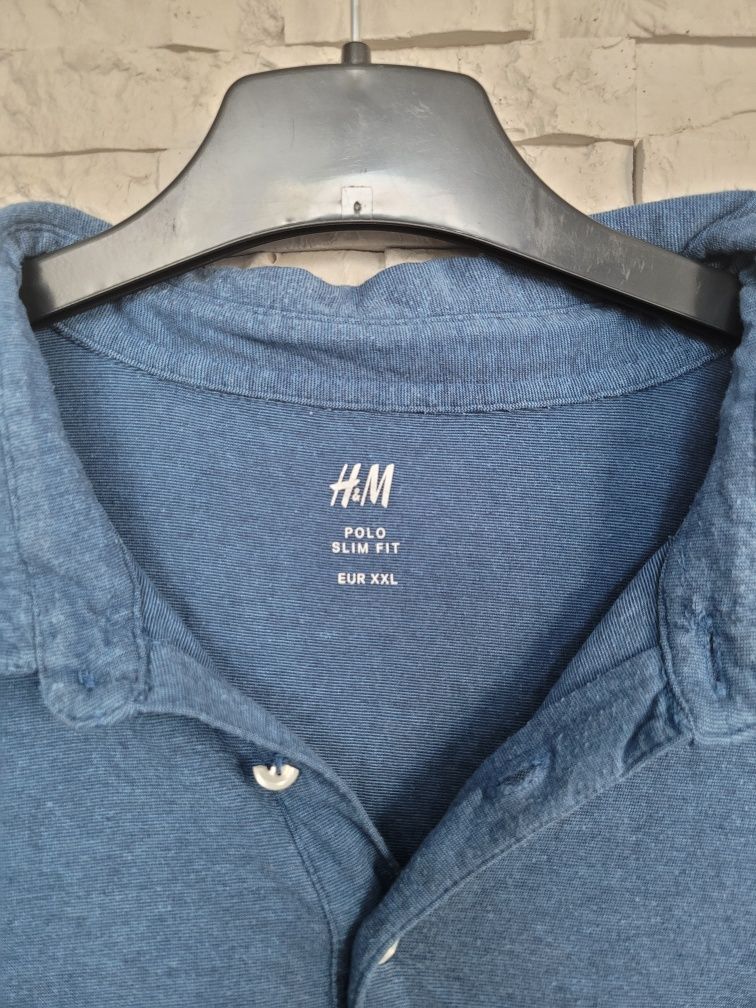 Granatowa bluzka t-shirt polo męska z kołnierzykiem H&M bawełna XXl