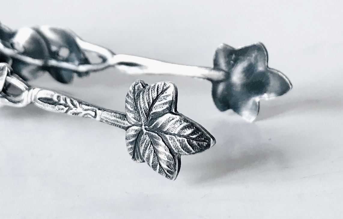 Szczypce do cukru Róża Liście Silver plated posrebrzane punca 100