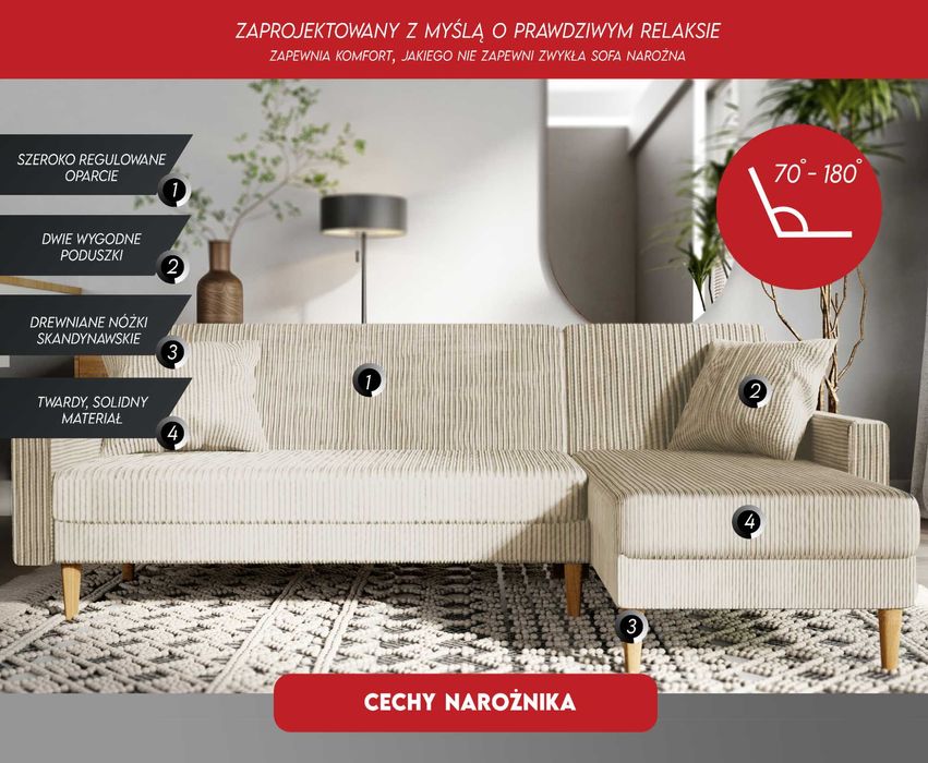 Nowy narożnik Regulowane oparcie funkcja spania uniwersalny sofa