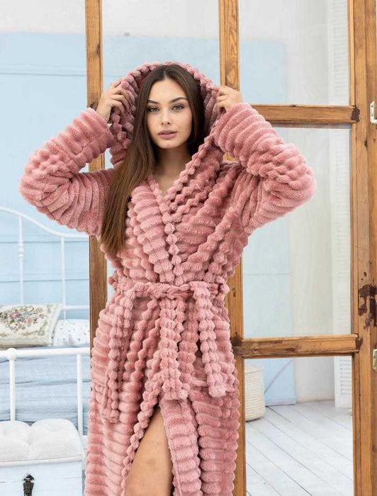 Женский махровый халат шарпей / Халат с капюшоном на запах XL-6XL