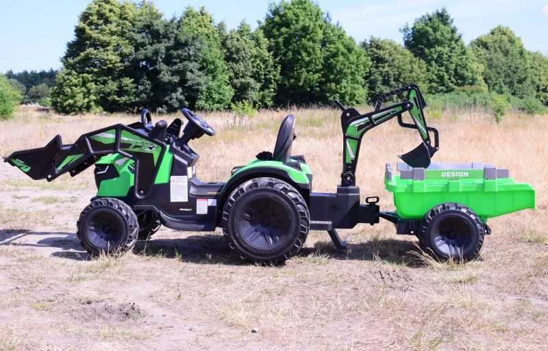MEGA TRAKTOR z ładowarką, koparką, przyczepą 24 V SUPER-MOC OLBRZYMI