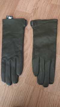 Rękawiczki skórzane zielone damskie